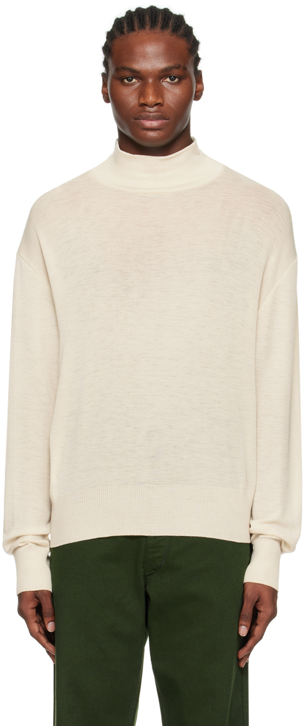 Lemaire Off-white Dropped Shoulder Turtleneck In Ye507 Cream