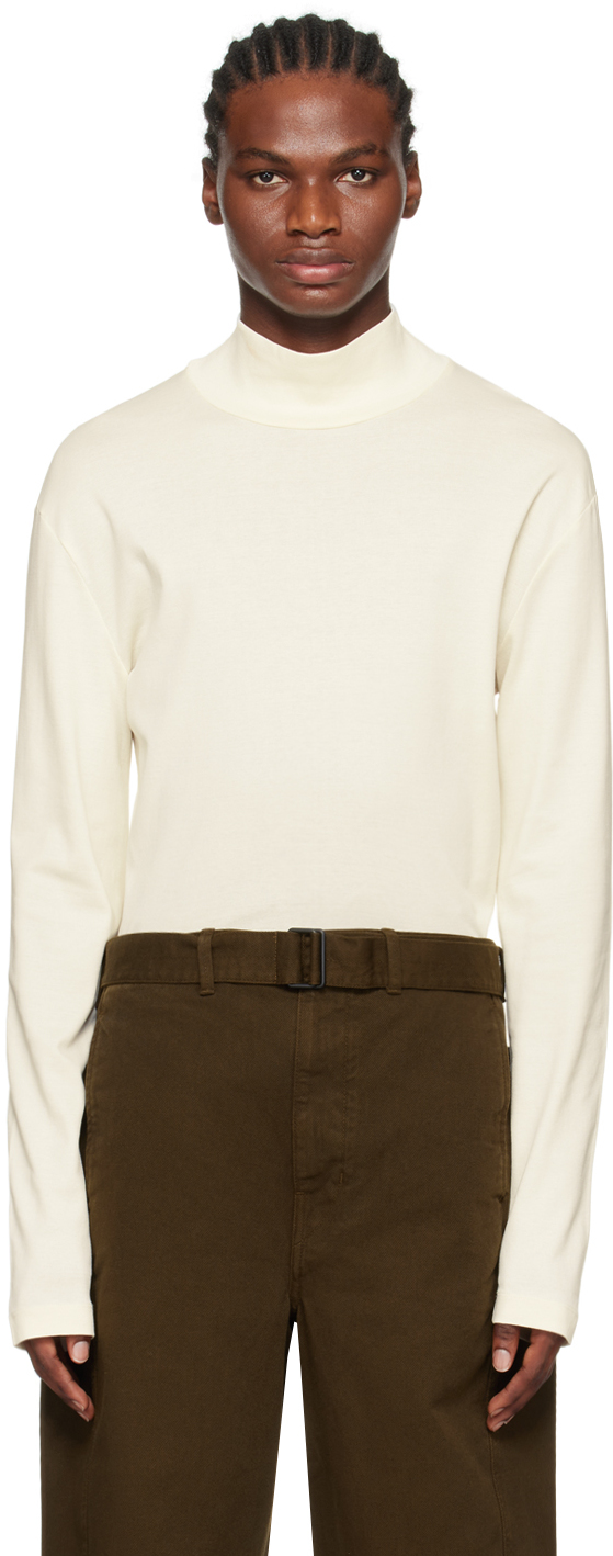Lemaire Off-white Rib Turtleneck In Wh048 Light Cream