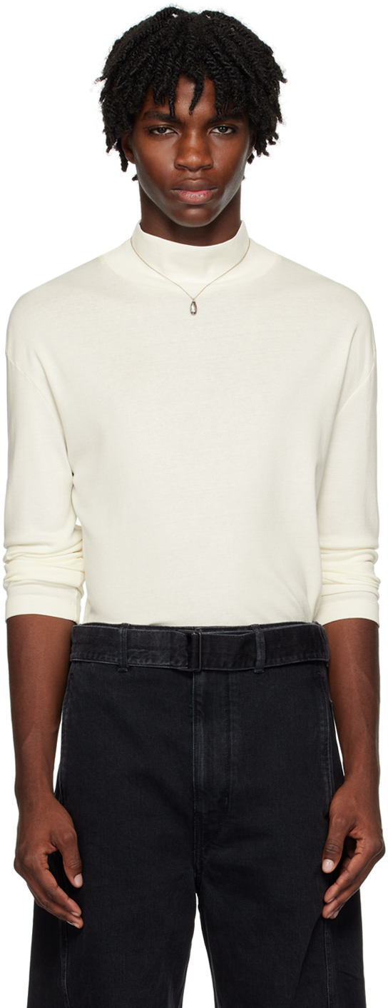Lemaire White Rib Turtleneck In Wh001 Chalk