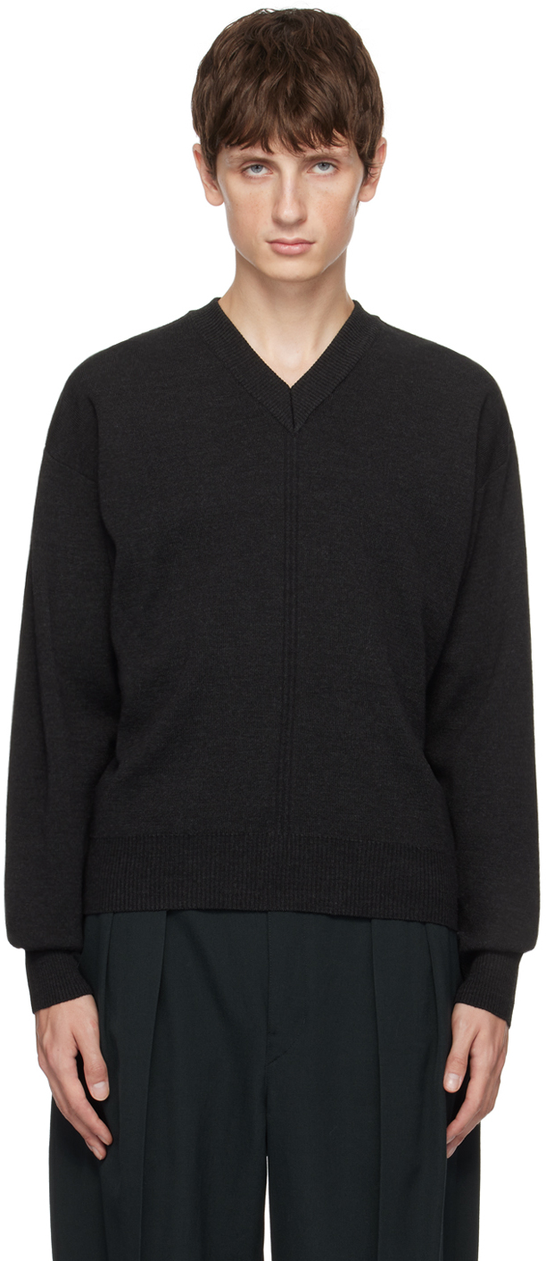 LEMAIRE BLACK V-NECK SWEATER