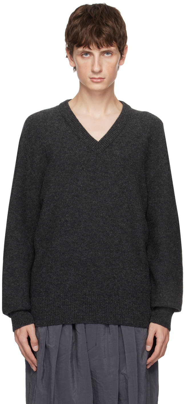 Shop Lemaire Gray V-neck Sweater In Bk994 Penguin