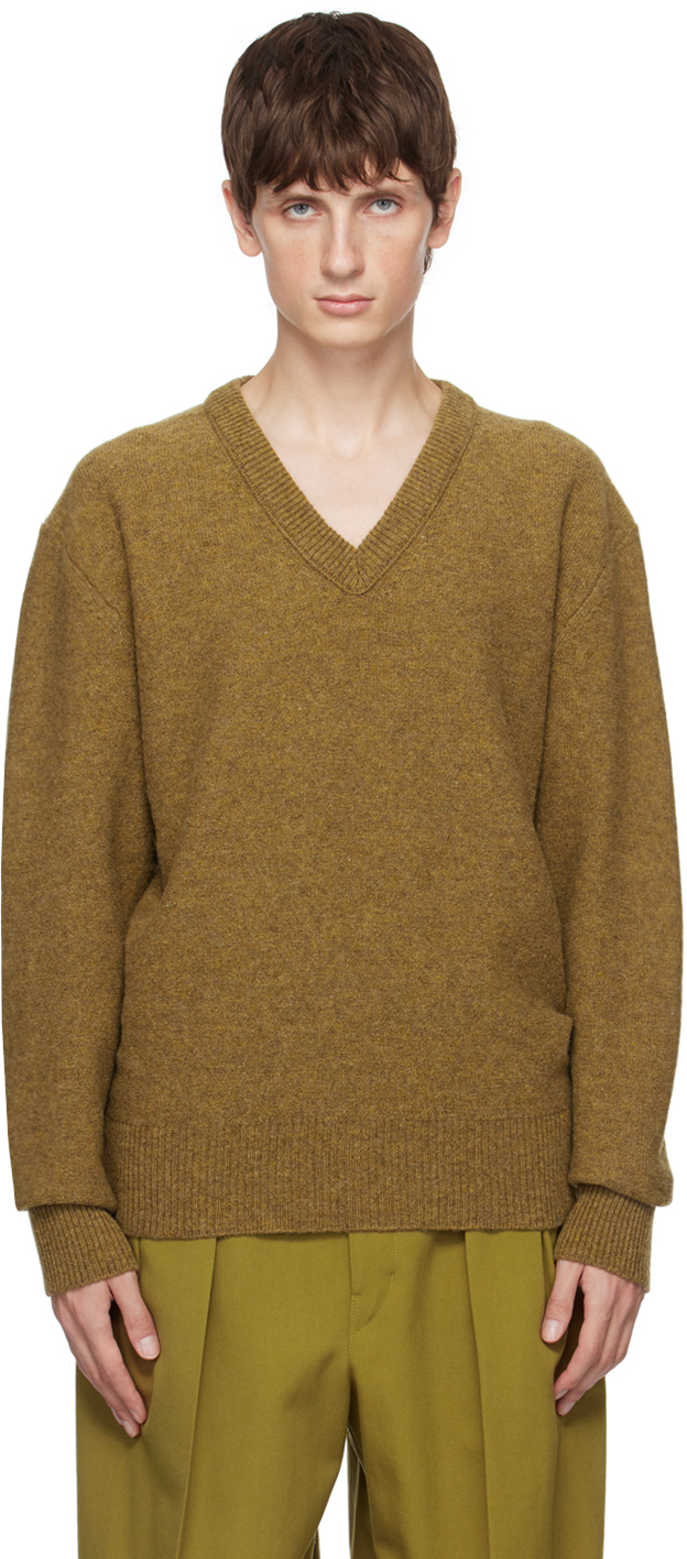 Shop Lemaire Yellow V-neck Sweater In Ye581 Dark Mustard