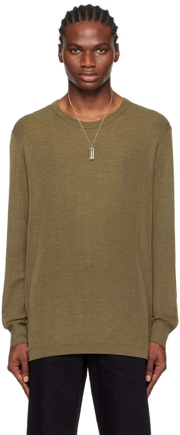 Lemaire Khaki Dropped Shoulder Long Sleeve T-shirt In Gr692 Capers Khaki