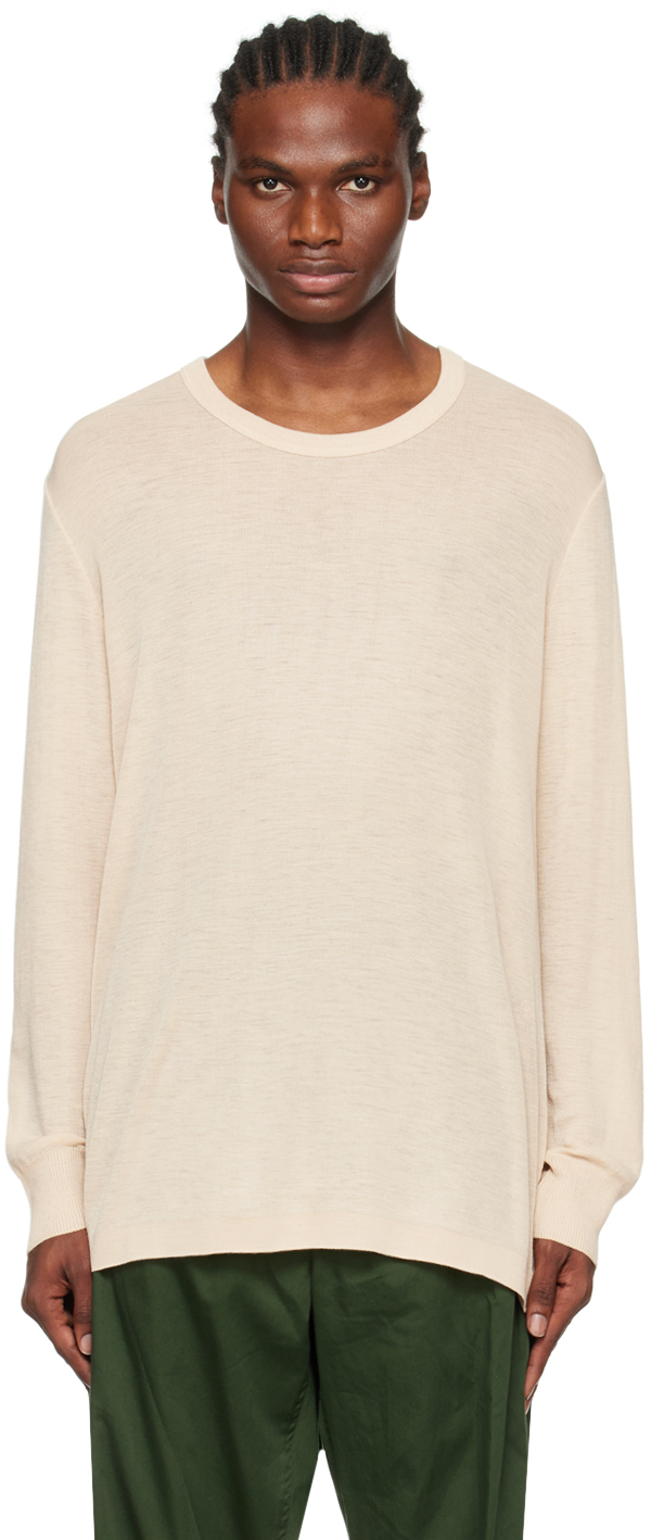Lemaire Beige Dropped Shoulder Long Sleeve T-shirt In Re299 Whisper Pink