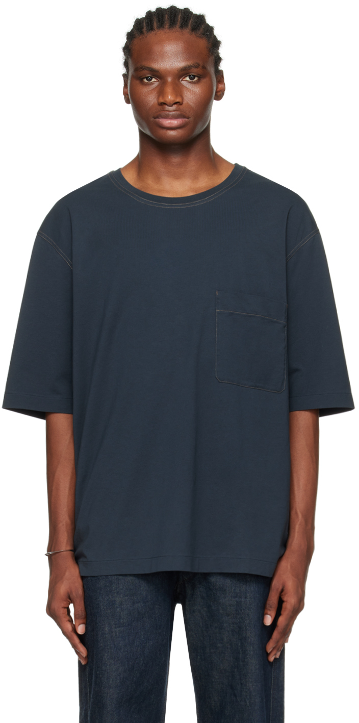 Shop Lemaire Navy Patch Pocket T-shirt In Bl795 Midnight Blue