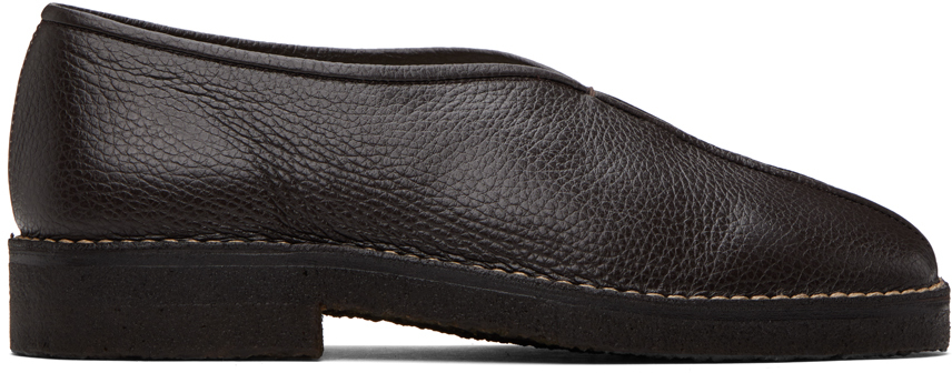 LEMAIRE: Brown Piped Crepe Slippers | SSENSE