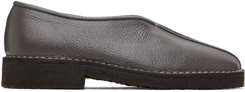 Lemaire Gray Piped Crepe Loafers In Titanio 7094