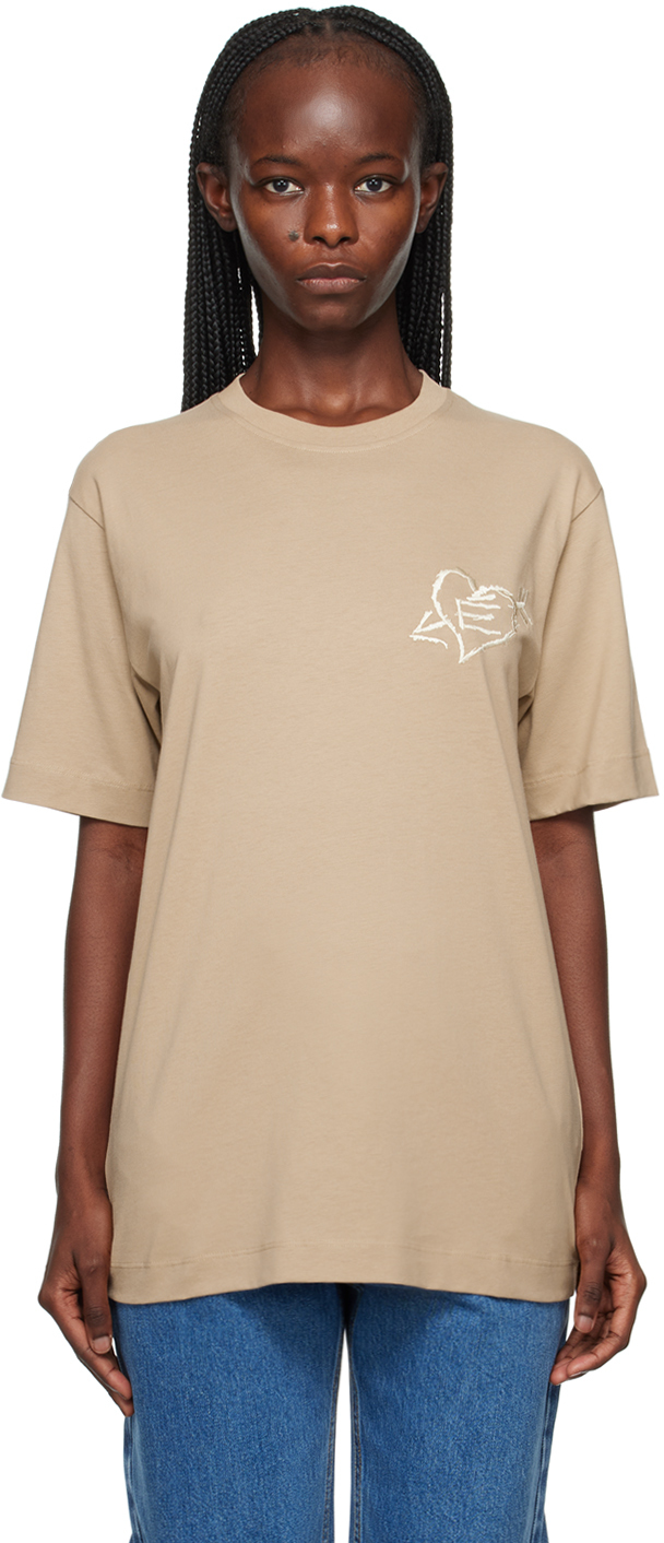 【関税込み】Etudes ブラウン Wonder Small Graffiti Tシャツ Tan Small Wonder Graffiti T-Shirt by Études on Sale