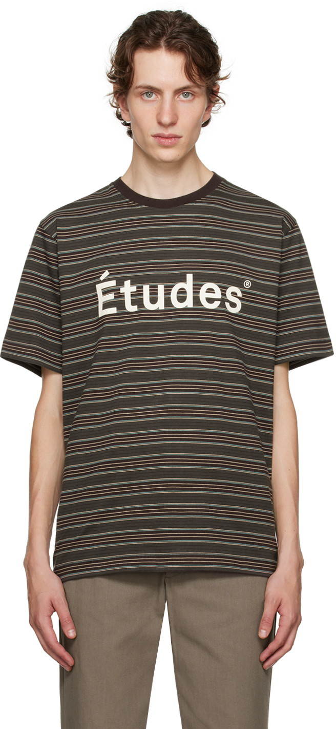 Shop Etudes Studio Brown Wonder 'études' T-shirt In Brown Striped