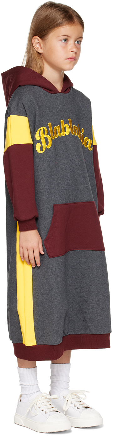 BLABLAKIA KIDS GRAY & BURGUNDY HOODED DRESS 