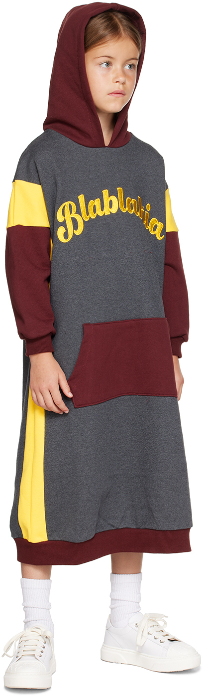 BLABLAKIA KIDS GRAY & BURGUNDY HOODED DRESS 
