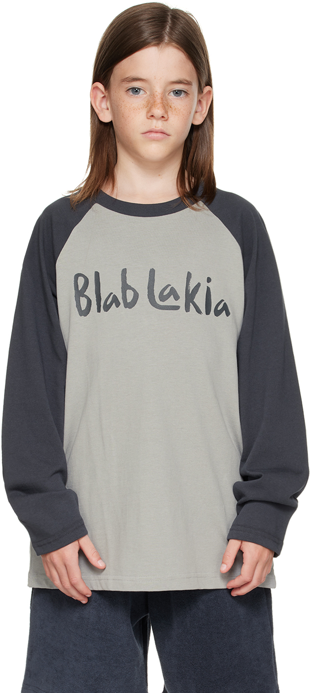 Blablakia Kids Grey Blah Long Sleeve T-shirt In Black