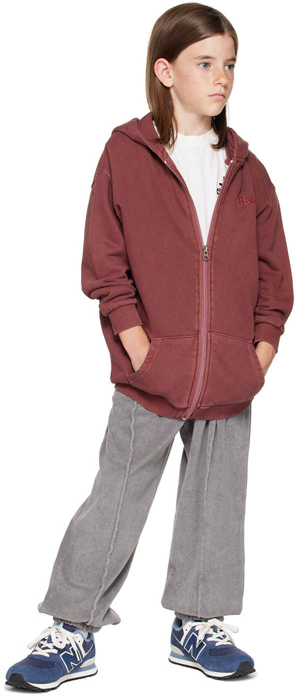 BLABLAKIA KIDS BURGUNDY EMBROIDERED HOODIE 