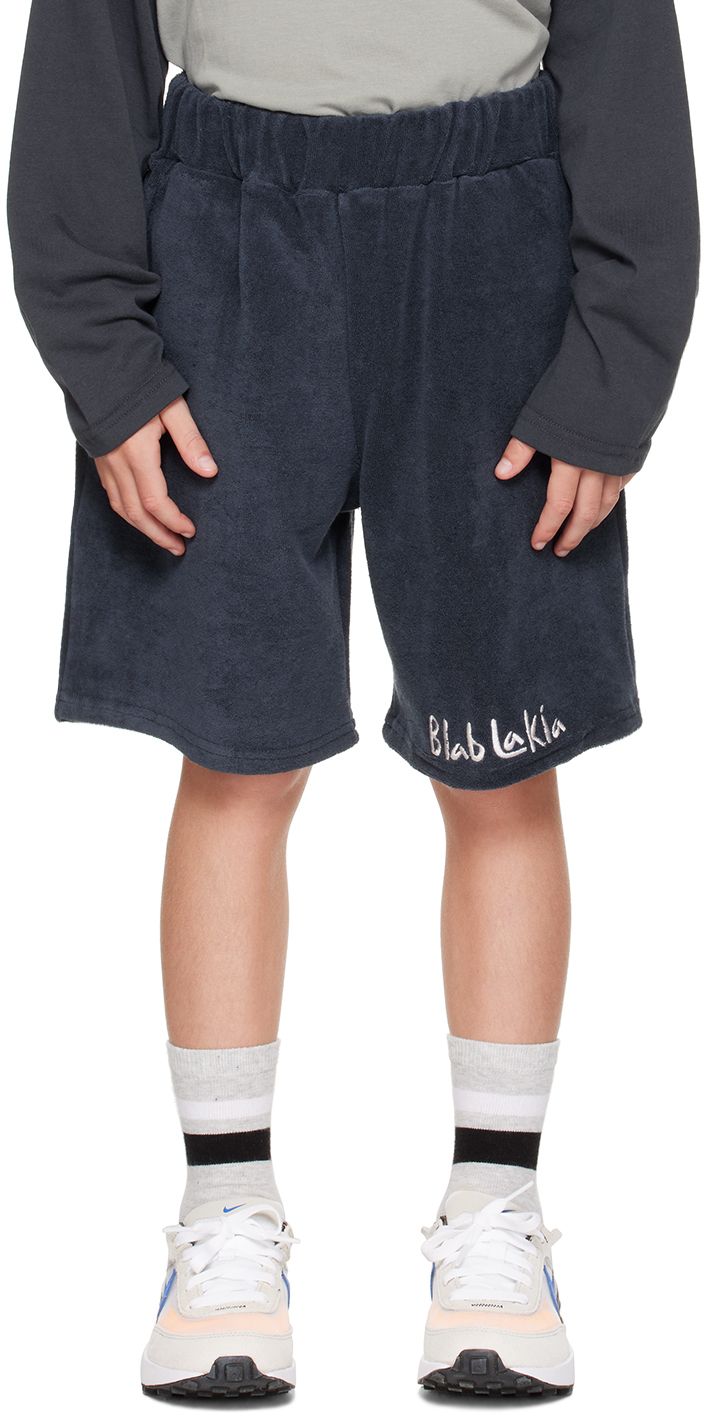 Blablakia Kids Navy Embroidered Shorts In Black