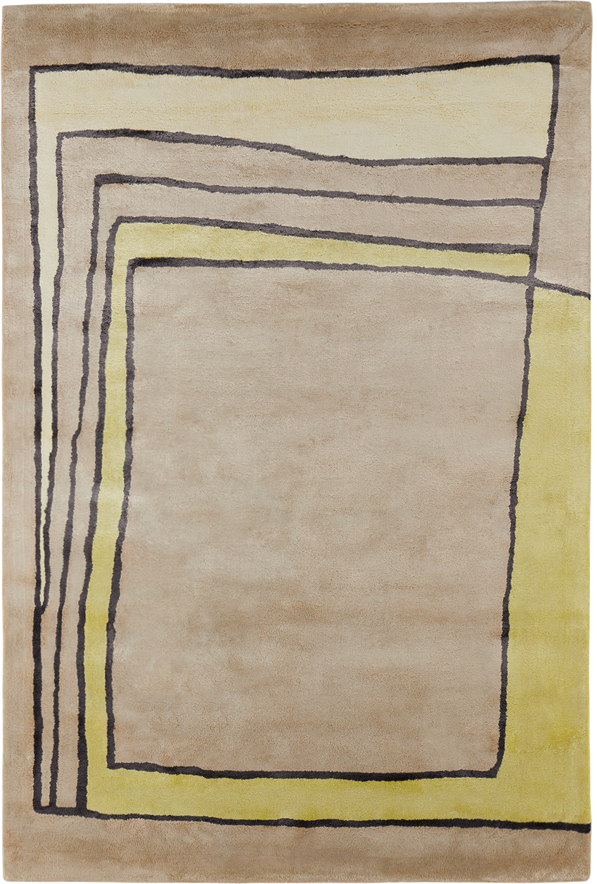 Cold Picnic Brown Time Frame Rug, 4x6 In Gold
