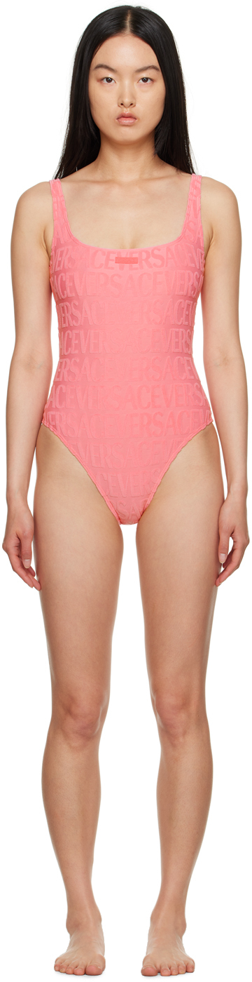 Shop Versace Pink Dua Lipa Edition One-piece Swimsuit In 1po20 Flamingo