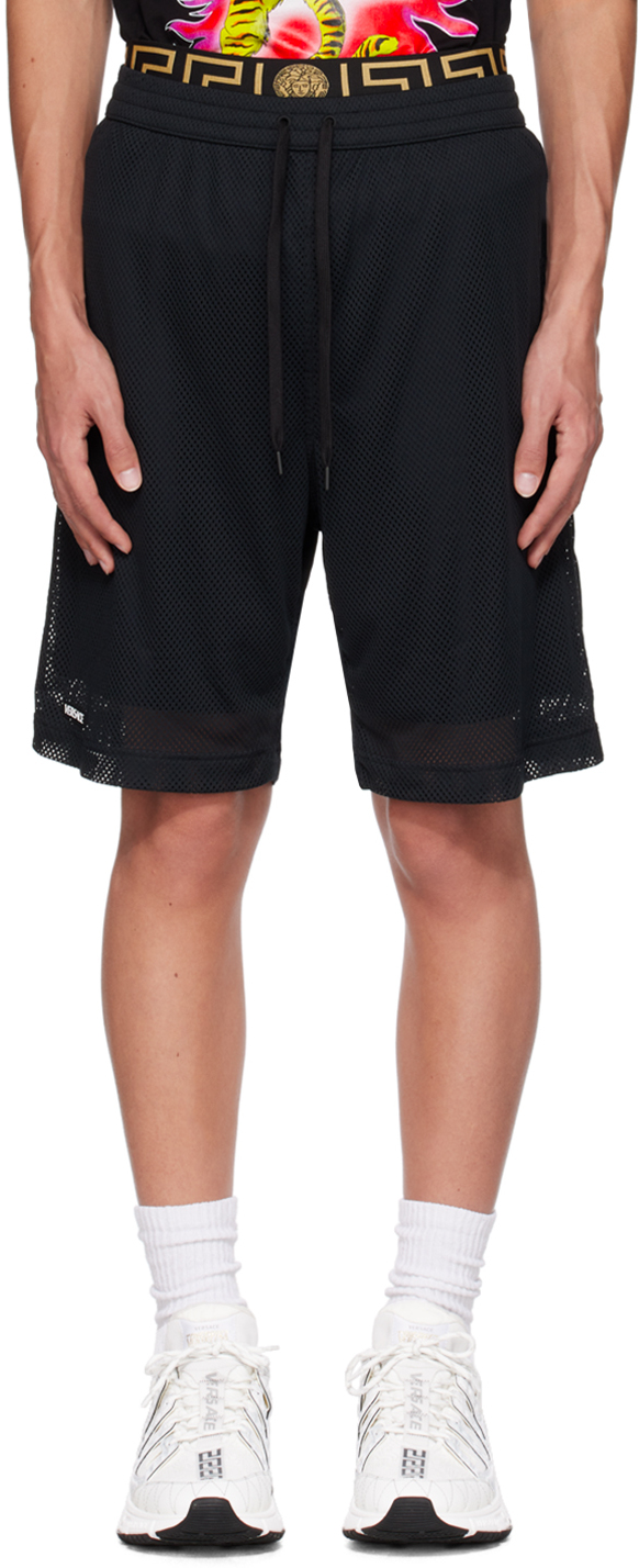Versace Greca Border Gym Shorts In 1b000-black