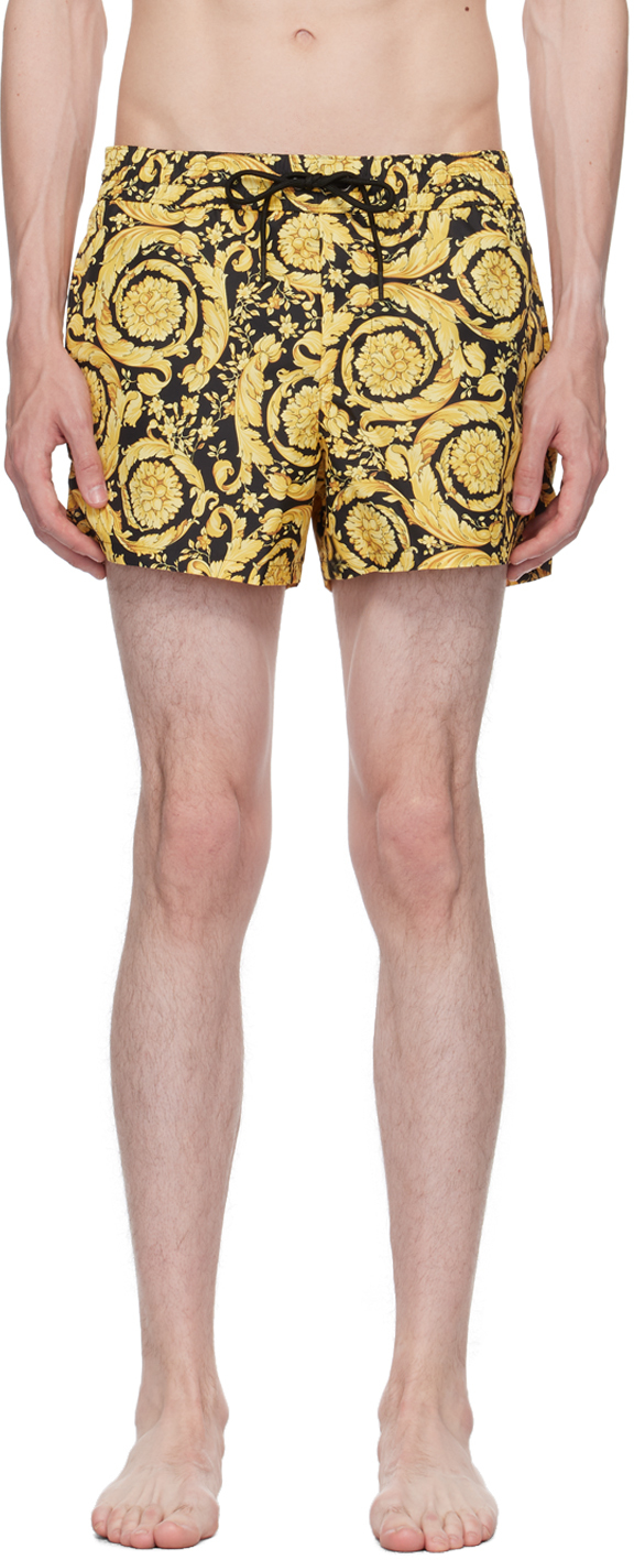 Versace Gold-tone Barocco Print Swim Shorts In Yellow