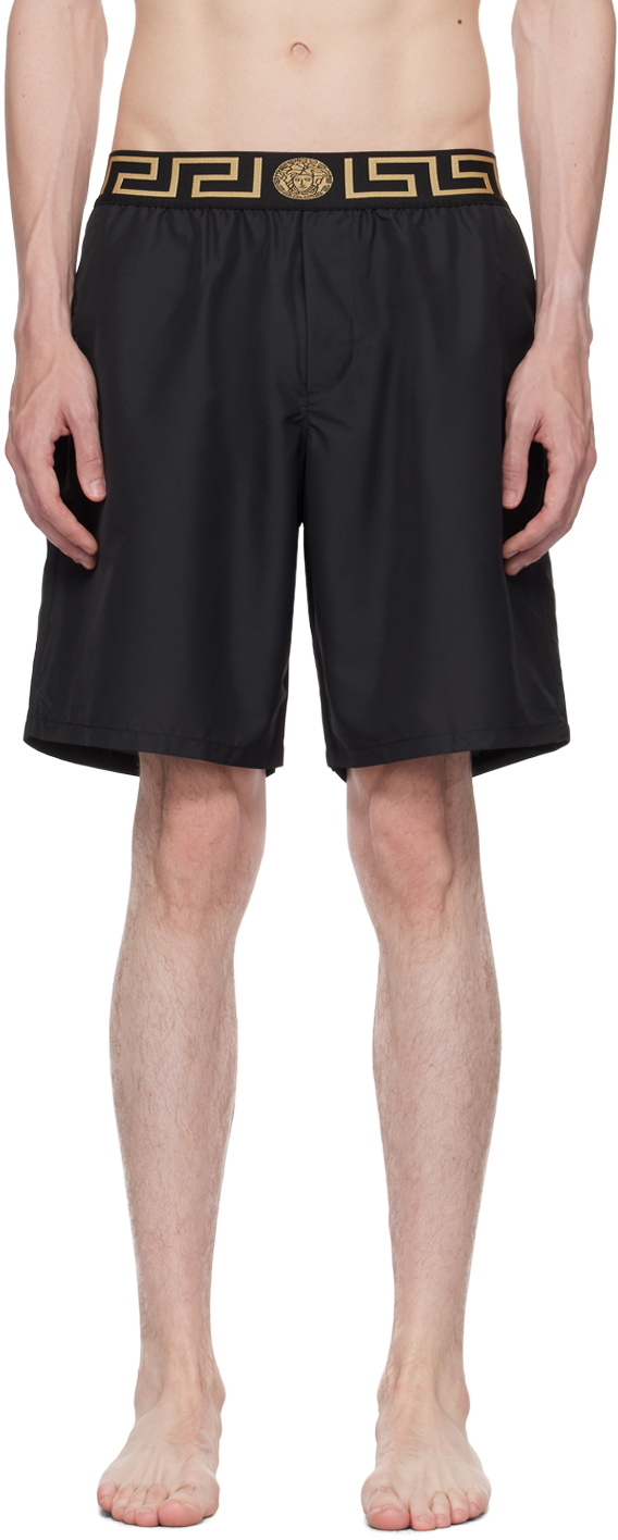 Versace Black Greca Swim Shorts In A80g Black Gold