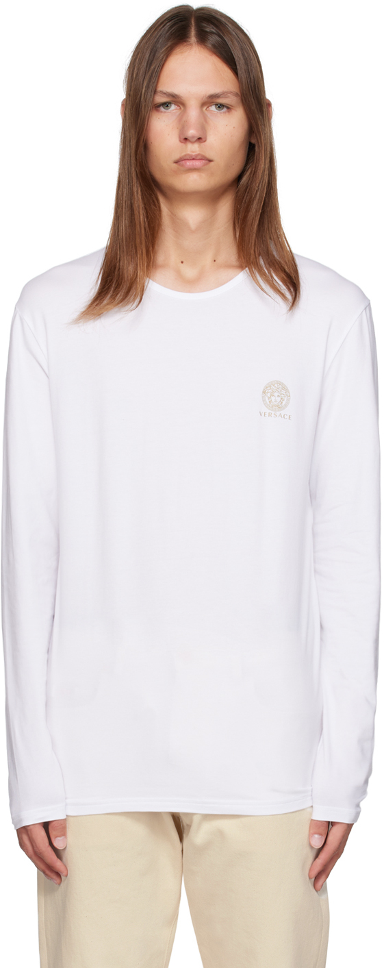 Shop Versace White Medusa Long Sleeve T-shirt In A1001-optical White