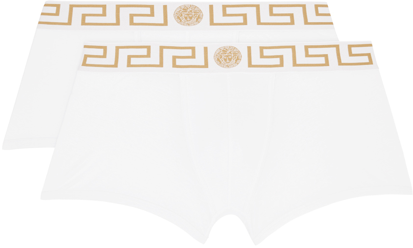 Versace Two-pack White Greca Border Boxers In A81h-white-gold