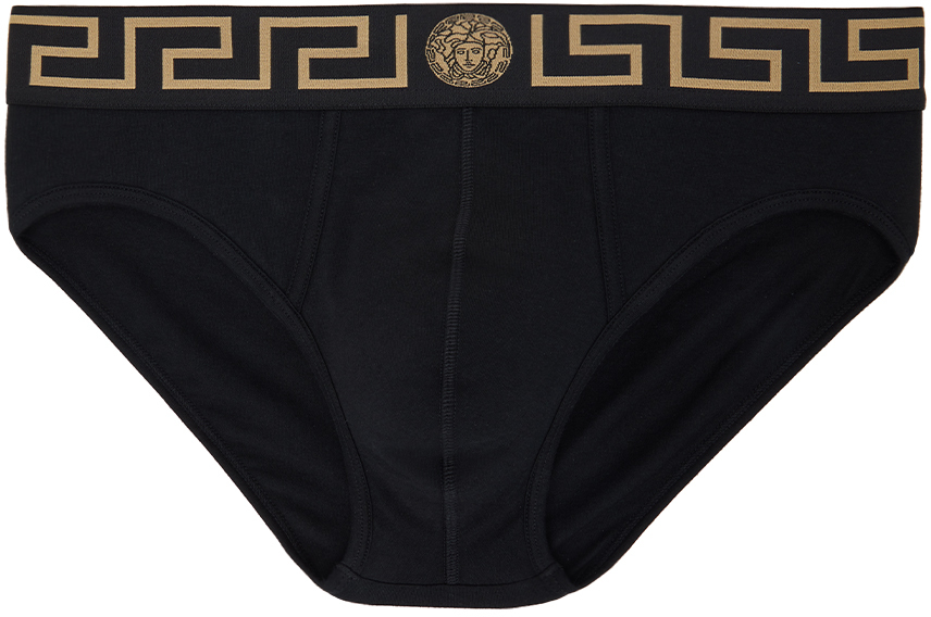 Versace Underwear: Black Greca Border Briefs | SSENSE