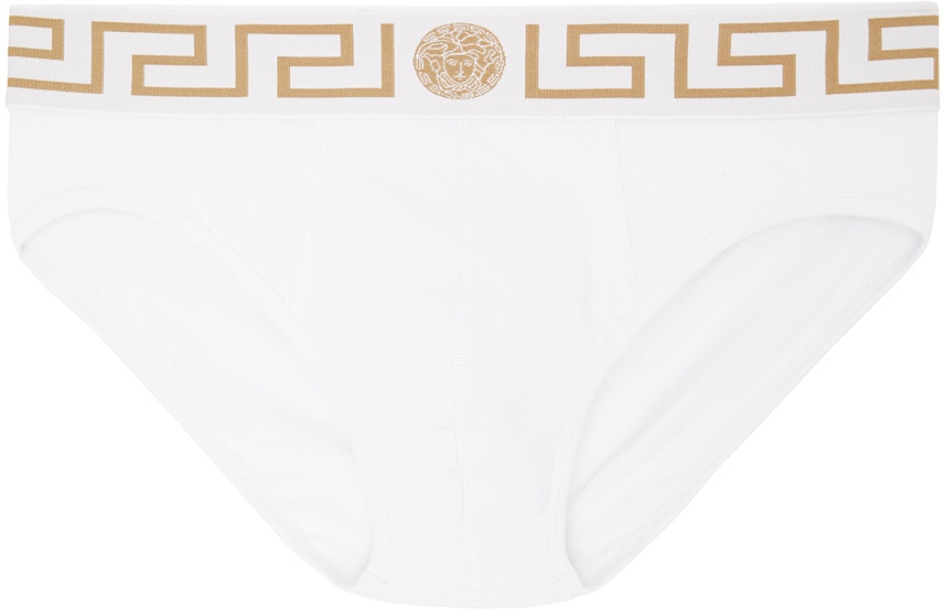 Versace Underwear: White Greca Border Briefs | SSENSE