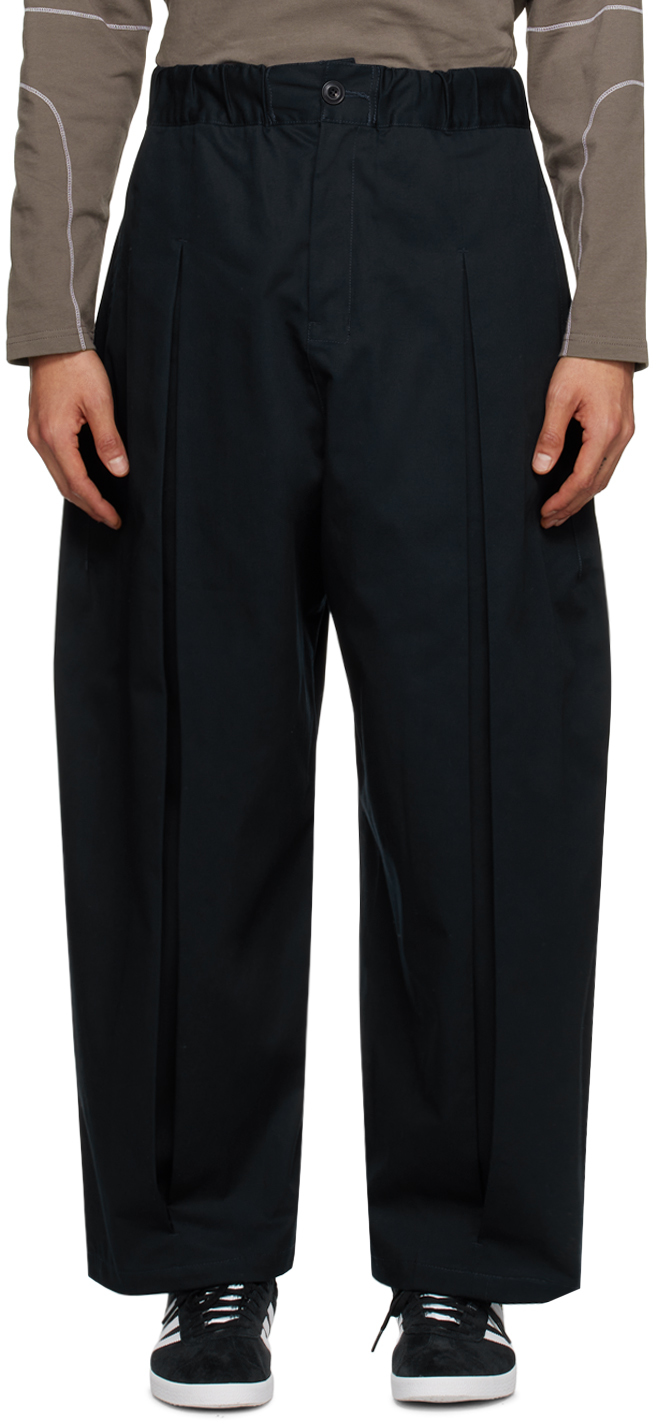 Navy Box Pleat Trousers