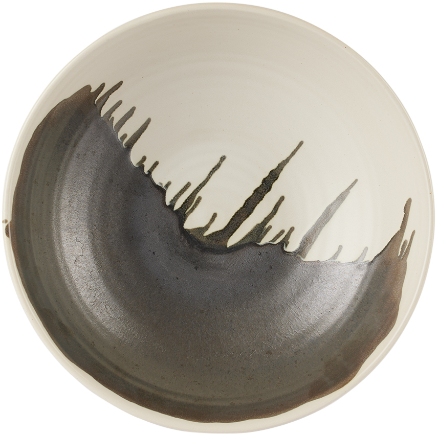Ferm Living Off-white & Black Large Omhu Bowl In Off-white/charcoal