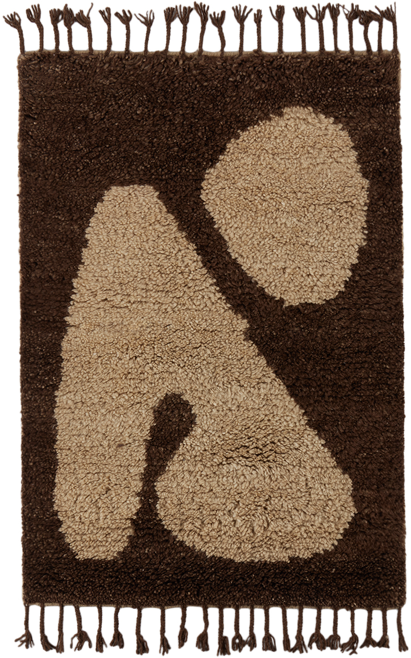 Ferm Living Brown & Off-white Small Abstract Rug In Brown Off White