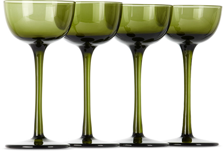 Ferm Living Green Host Liqueur Glass Set, 4 Pcs In Moss Green