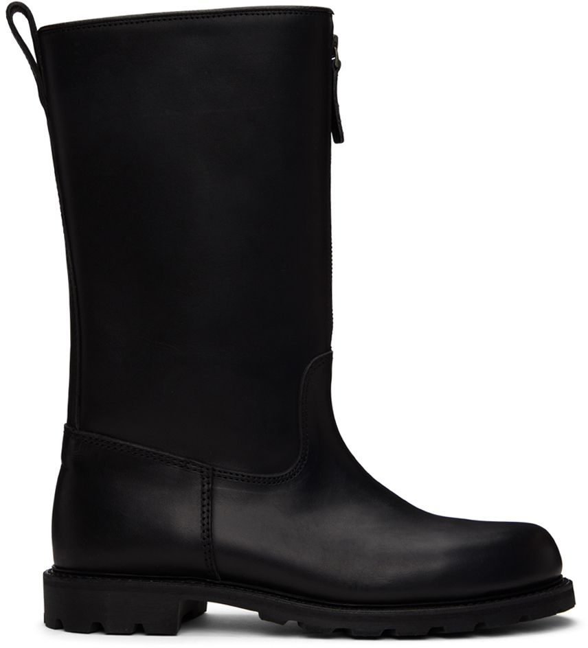 Rier Black Tractor Boots In Black Leather