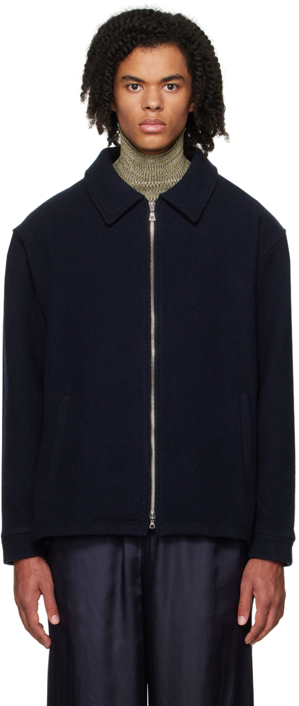 Rier: Navy Felted Jacket | SSENSE