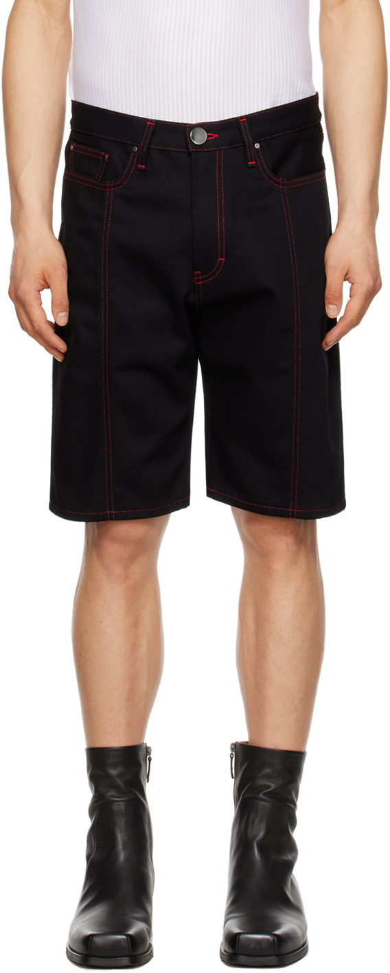 Black Contrast Stitched Denim Shorts