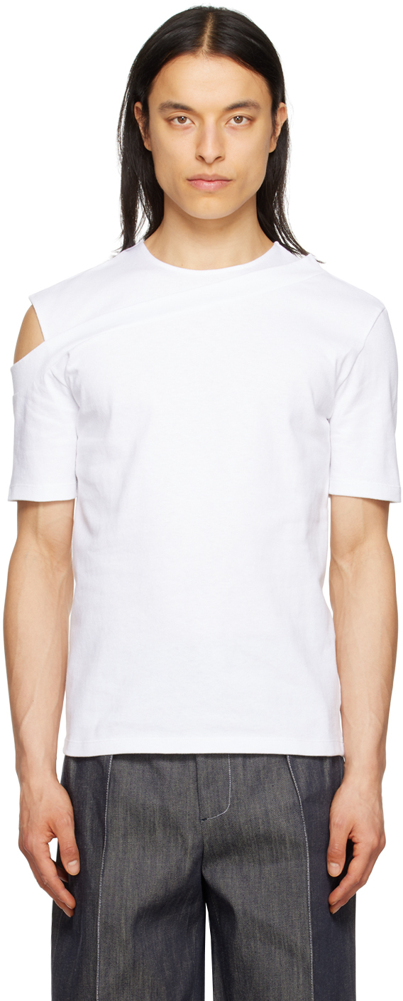 Steven Passaro White Cutout T-shirt In White Jersey