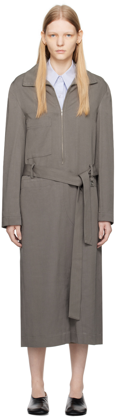Shop Low Classic Gray Zip-up Midi Dress In Charcoal