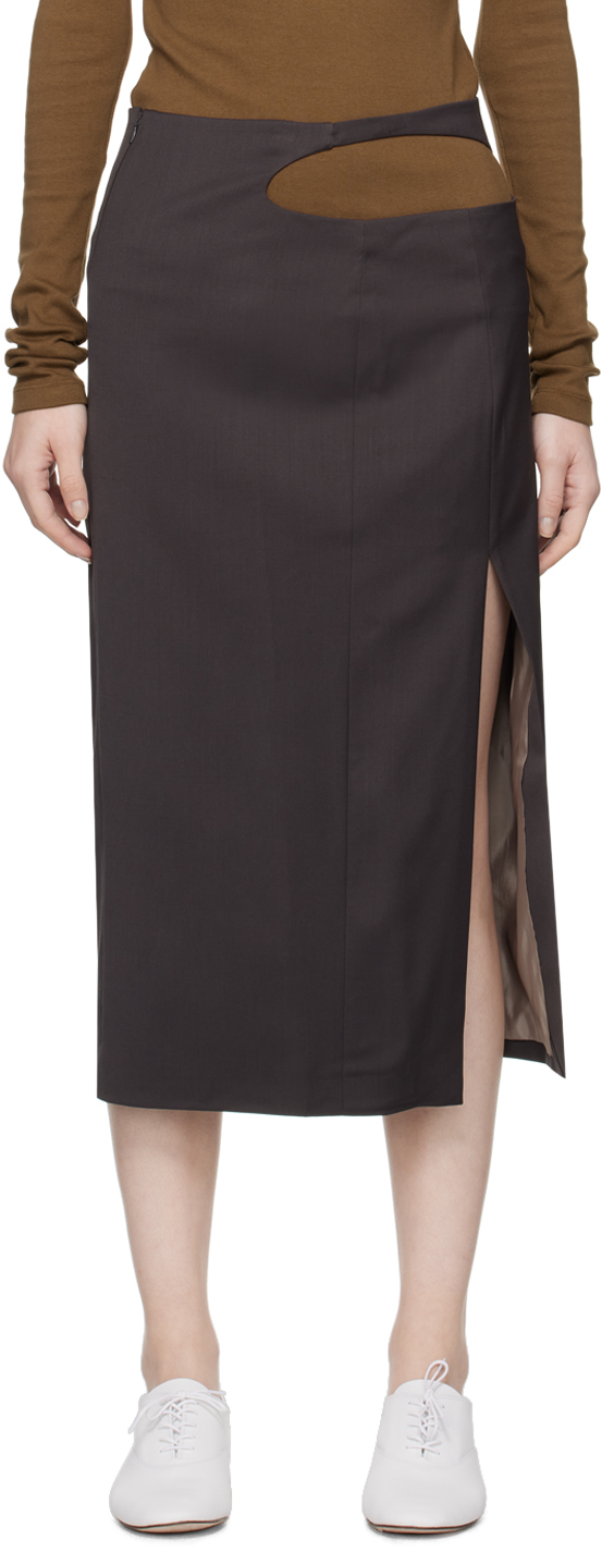 Low Classic Gray Curve Hole Midi Skirt In Cc