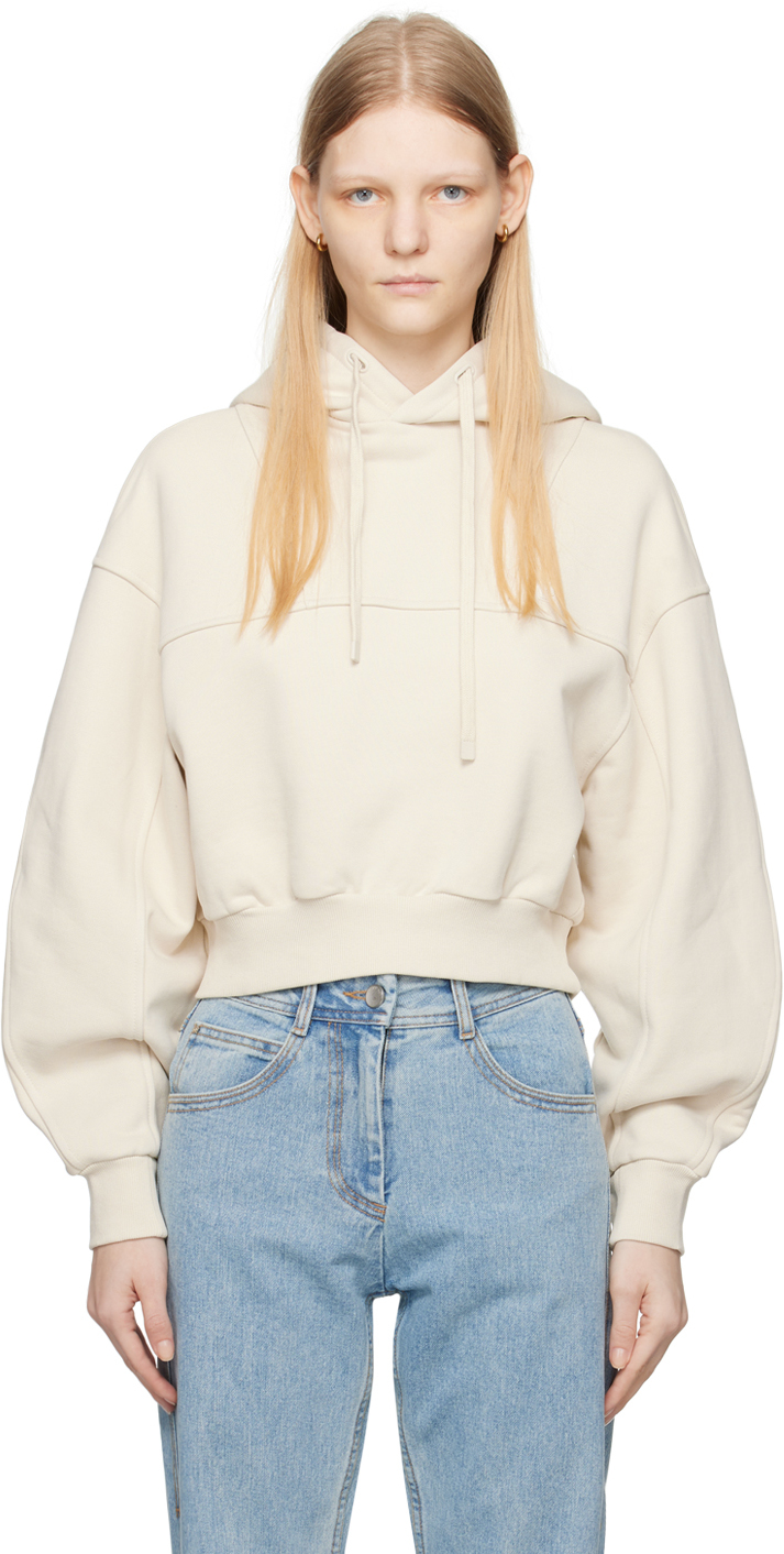 LOW CLASSIC Beige Cropped Hoodie