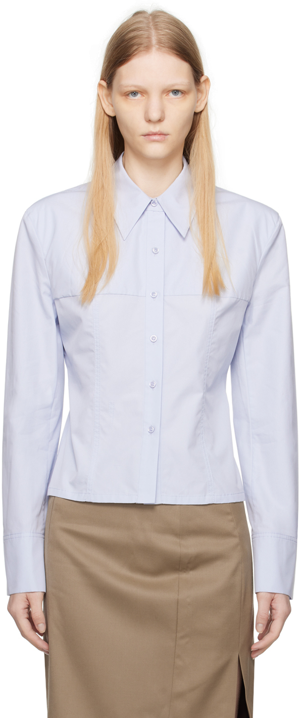 Low Classic Straight-point Collar Cotton Shirt In 蓝色