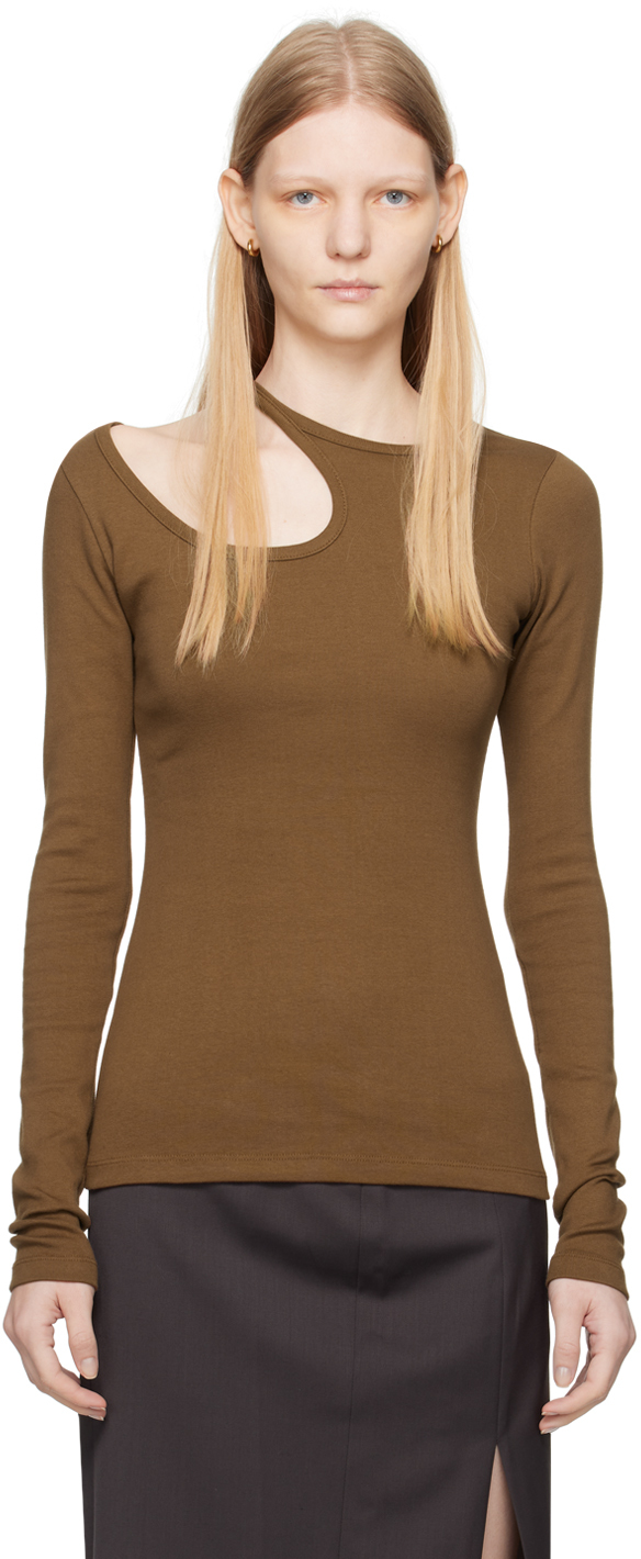 LOW CLASSIC: Brown Curve Hole Long Sleeve T-Shirt | SSENSE