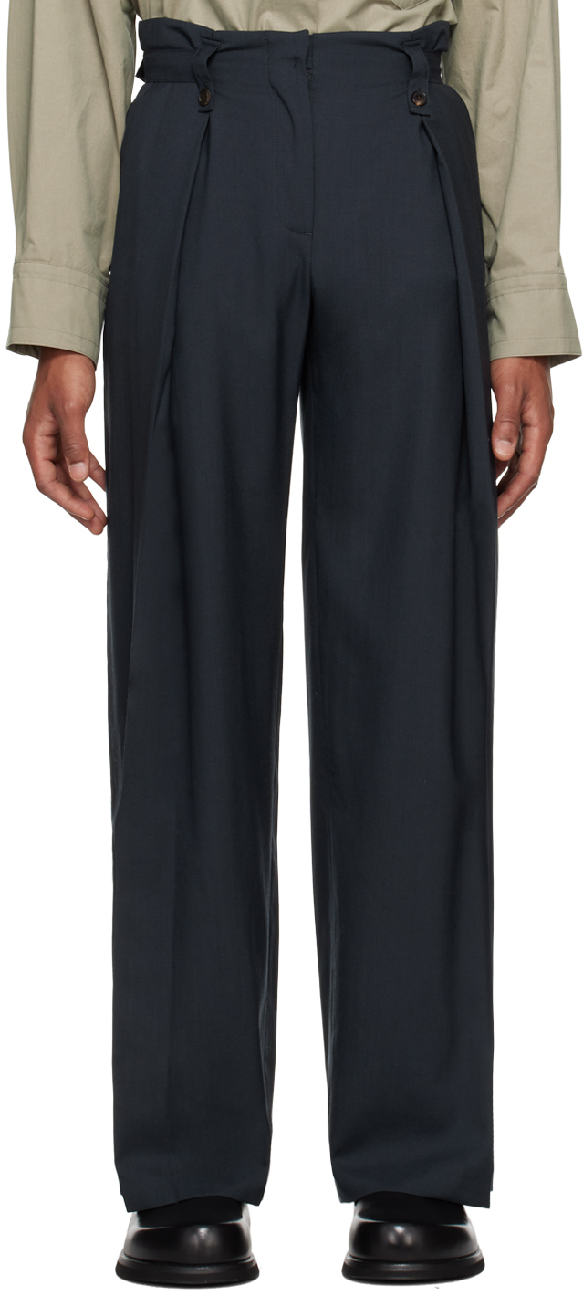 Low Classic Navy Belt Loop Point Trousers In Blue Green