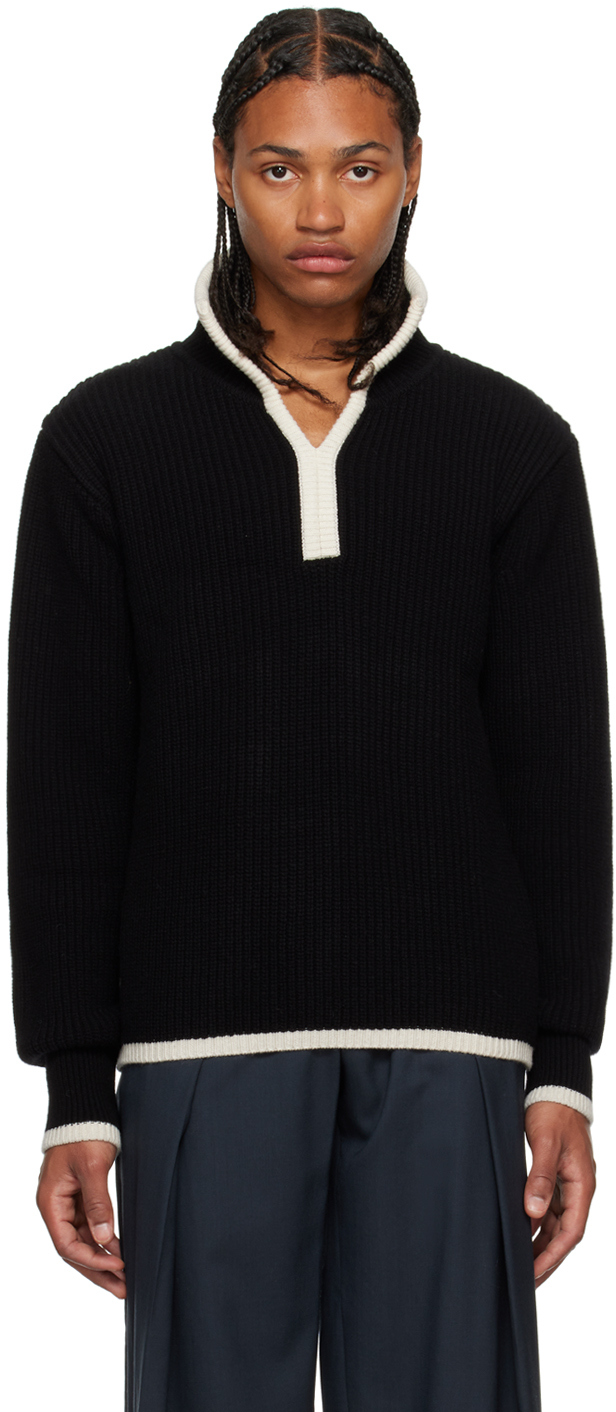 Low Classic Black Contrast Long Sleeve Polo