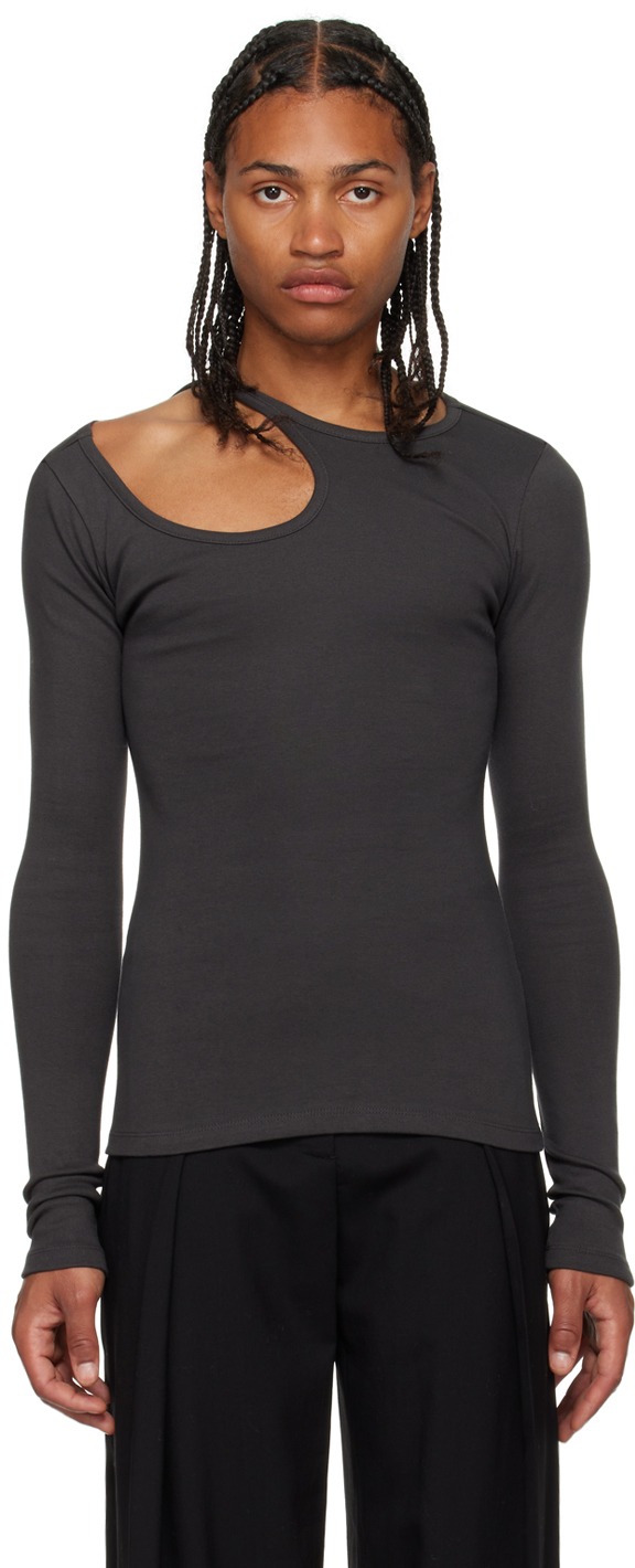Low Classic Gray Curve Hole Long Sleeve T-shirt In Charcoal