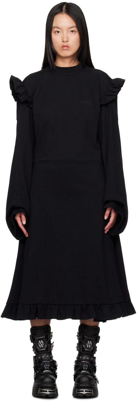 Shop Vetements Black Ruffle Midi Dress