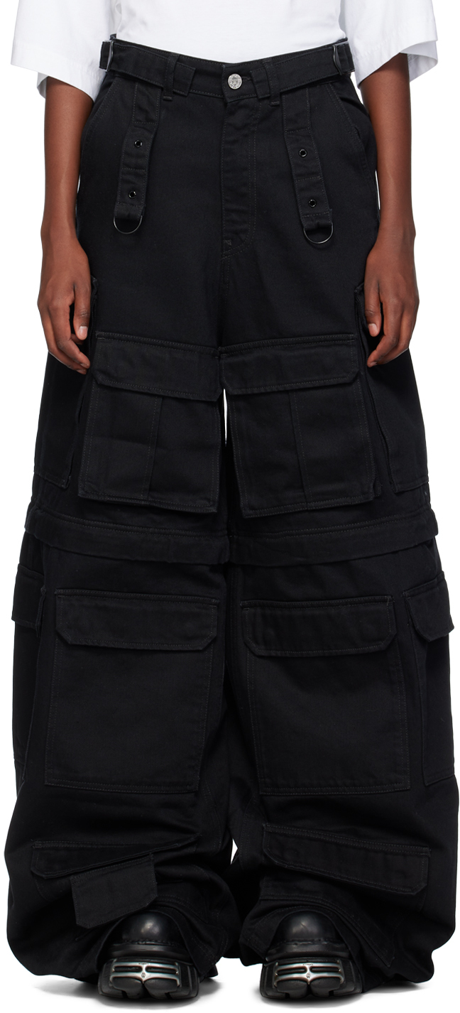 Black Multipocket Denim Cargo Pants