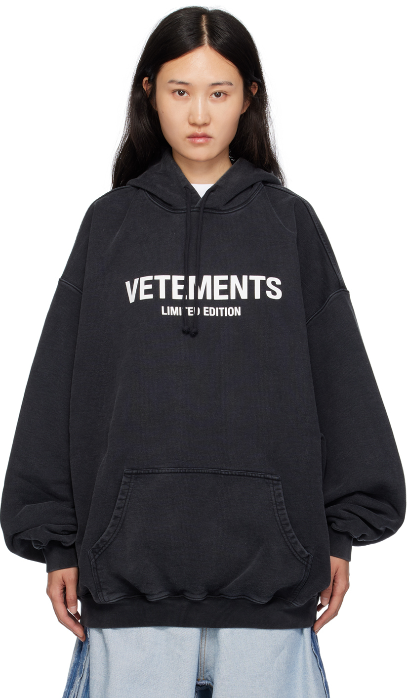 Vetements Logo Limited Edition Hoodie In Washed Black (black