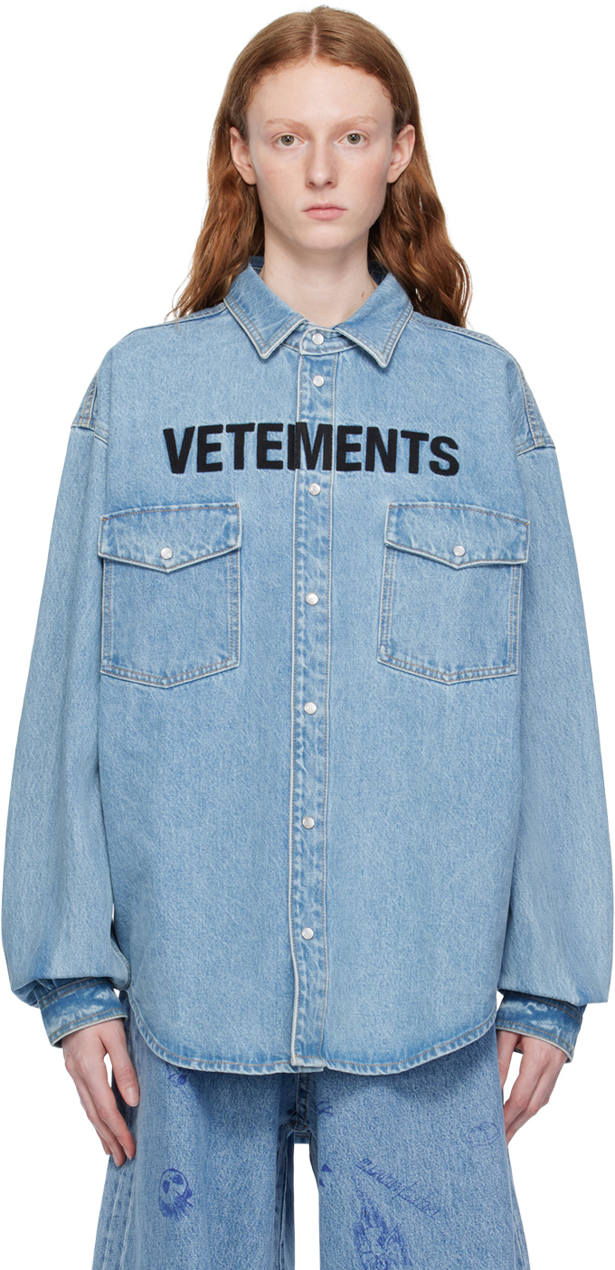 Shop Vetements Blue Faded Denim Shirt In Light Blue