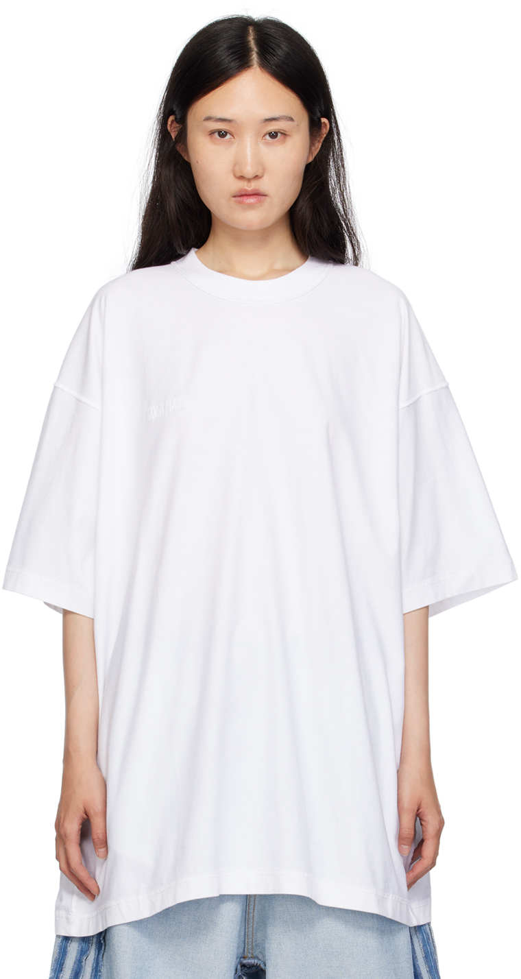 White Embroidered T-Shirt by VETEMENTS on Sale