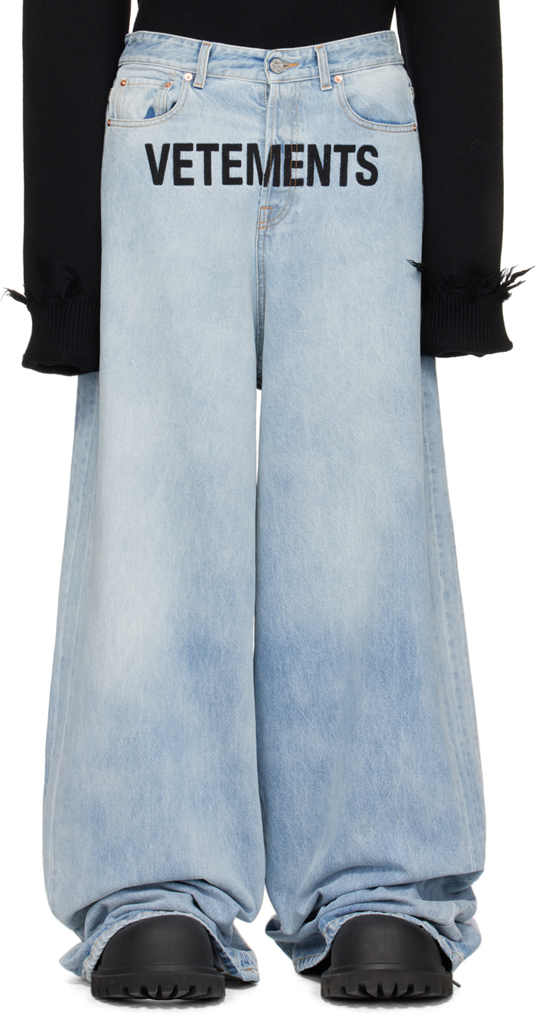 VETEMENTS: Blue Embroidered Jeans | SSENSE