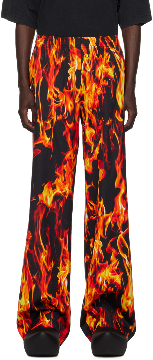 Vetements Fire-print Elasticated-waist Cotton Trousers In Black